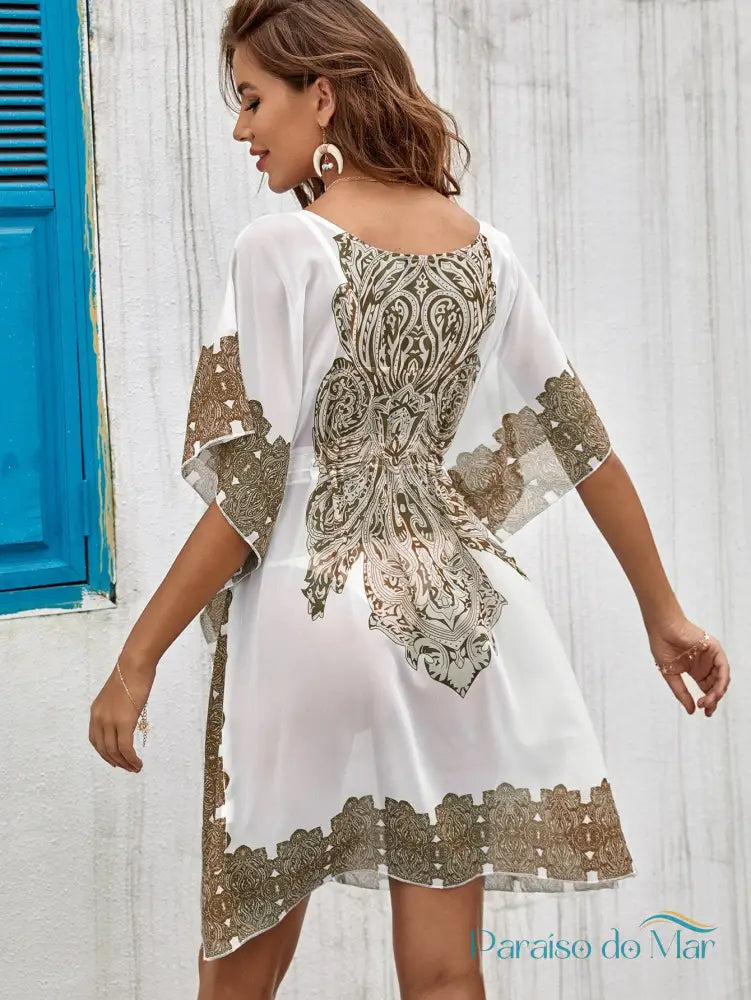 Saida de Praia Blusa Paisley com Cordão Saída de praia feminina