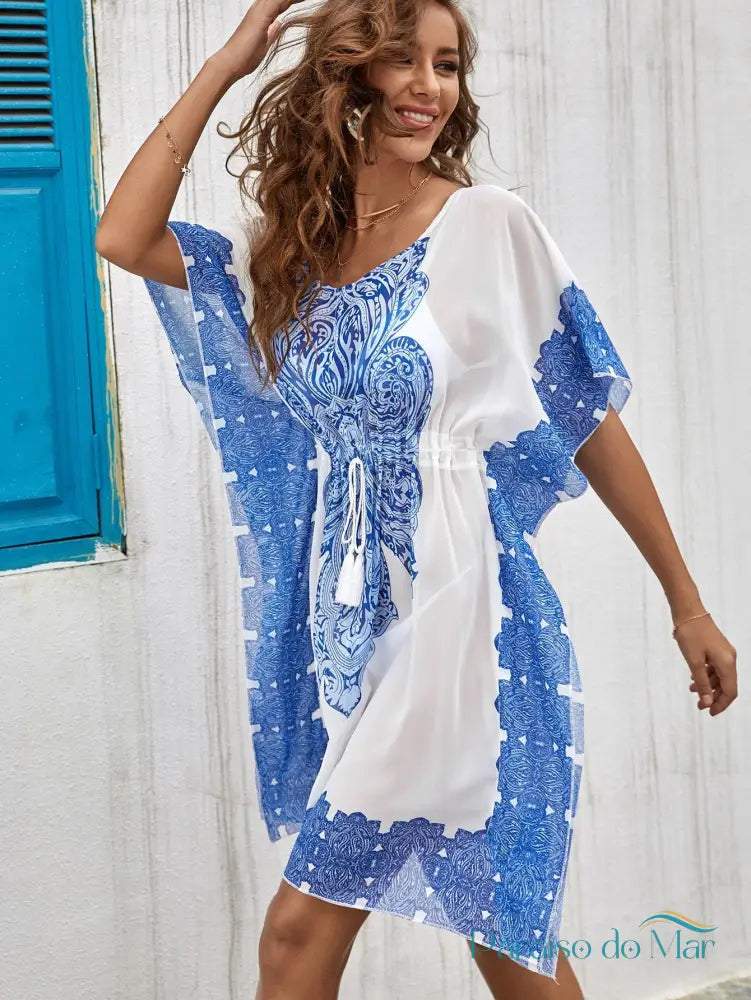 Saida de Praia Blusa Paisley com Cordão Saída de praia feminina