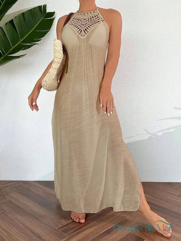 Saída de Praia Longa com Fenda Lateral e Detalhe de Crochê