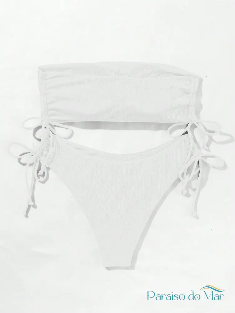 Biquíni Bandeau com Amarração Lateral e Textura