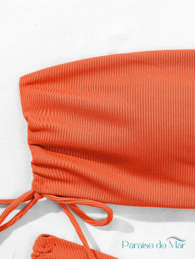 Biquíni Bandeau com Amarração Lateral e Textura