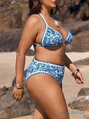 Biquíni Plus Size Azul com Amarração nas Costas