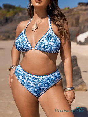 Biquíni Plus Size Azul com Amarração nas Costas