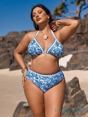 Biquíni Plus Size Azul com Amarração nas Costas