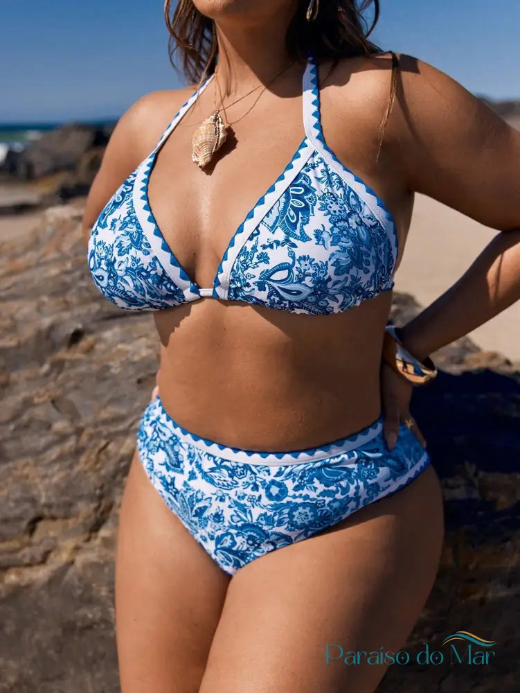 Biquíni Plus Size Azul com Amarração nas Costas