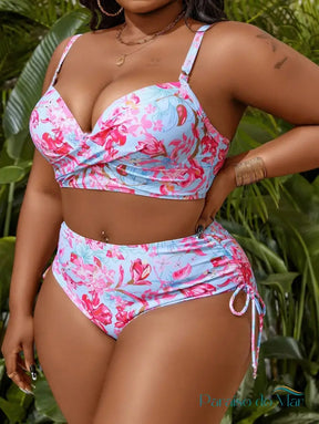 Biquíni Plus Size com Estampa Floral e Decote V