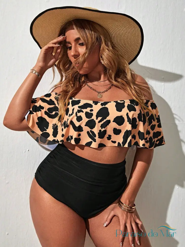 Biquíni Plus Size Ombro a Ombro com Estampa Animal Print