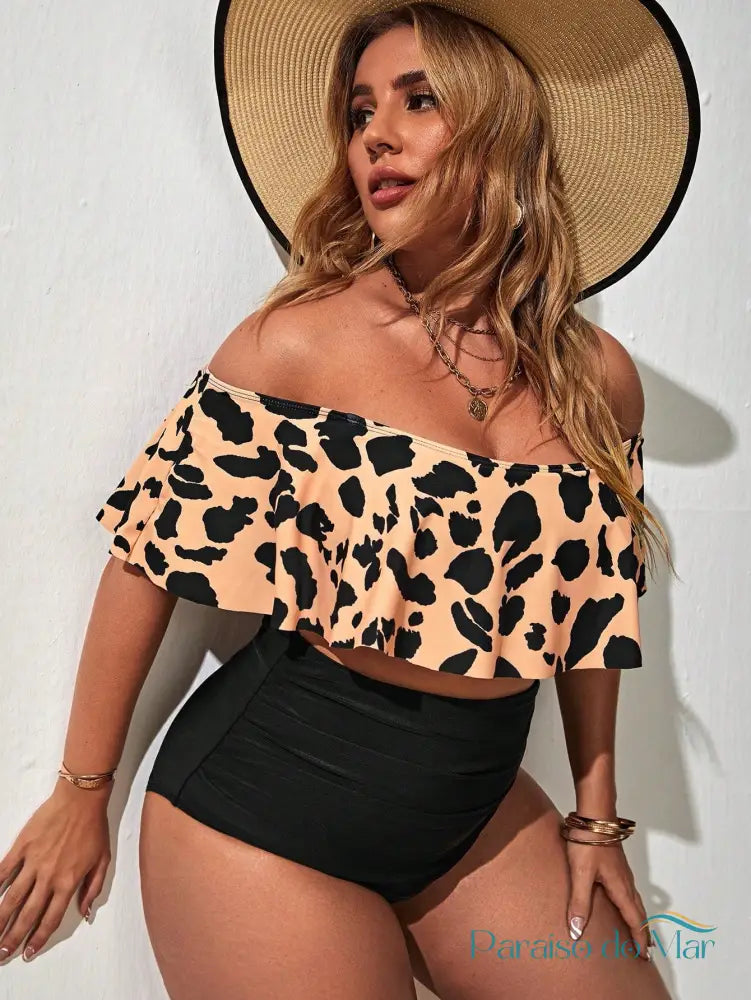 Biquíni Plus Size Ombro a Ombro com Estampa Animal Print