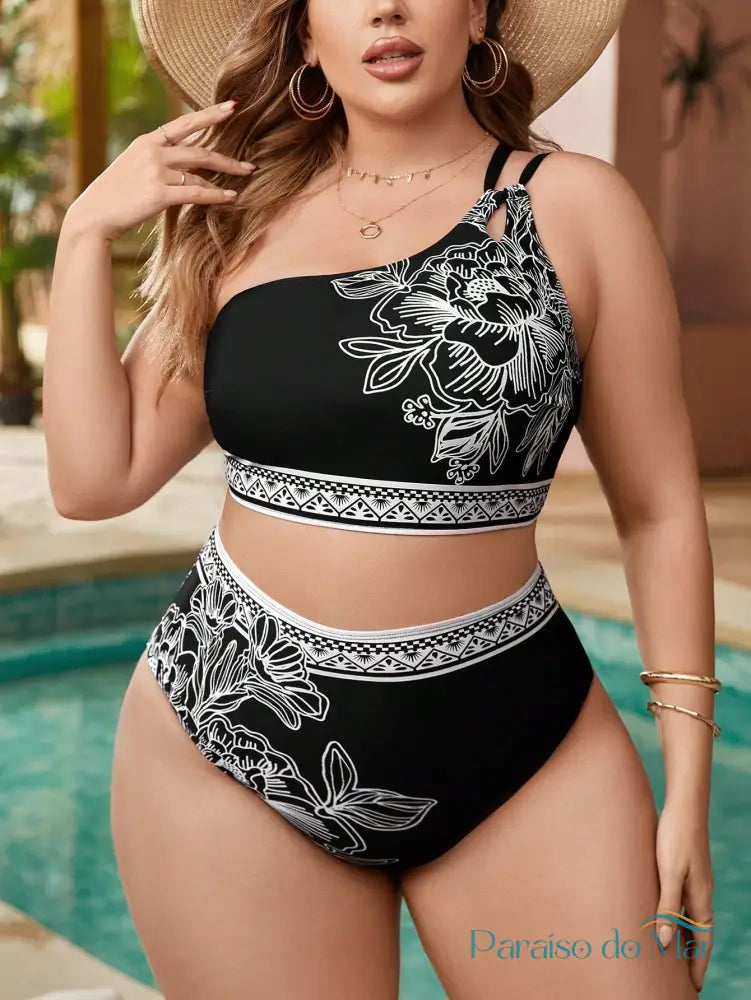 Biquíni Plus Size Ombro Único Elegante