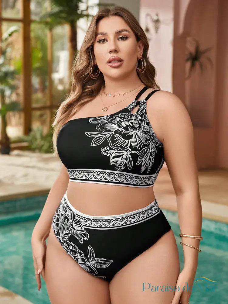 Biquíni Plus Size Ombro Único Elegante