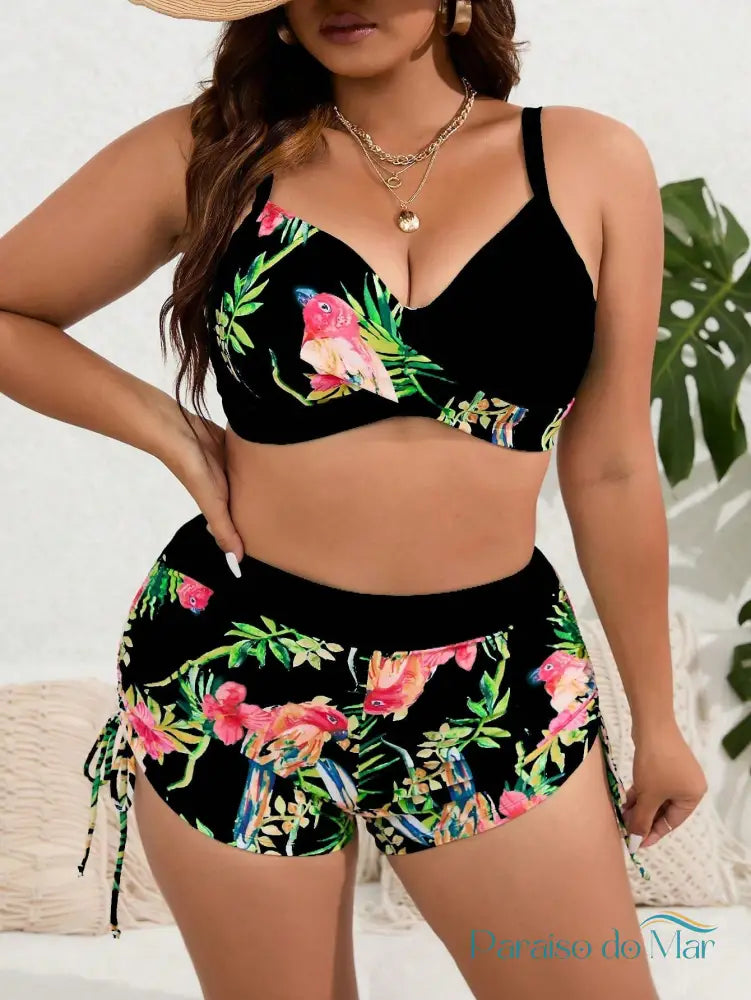 Biquíni Tropical Plus Size - Elegância e Conforto Estampado