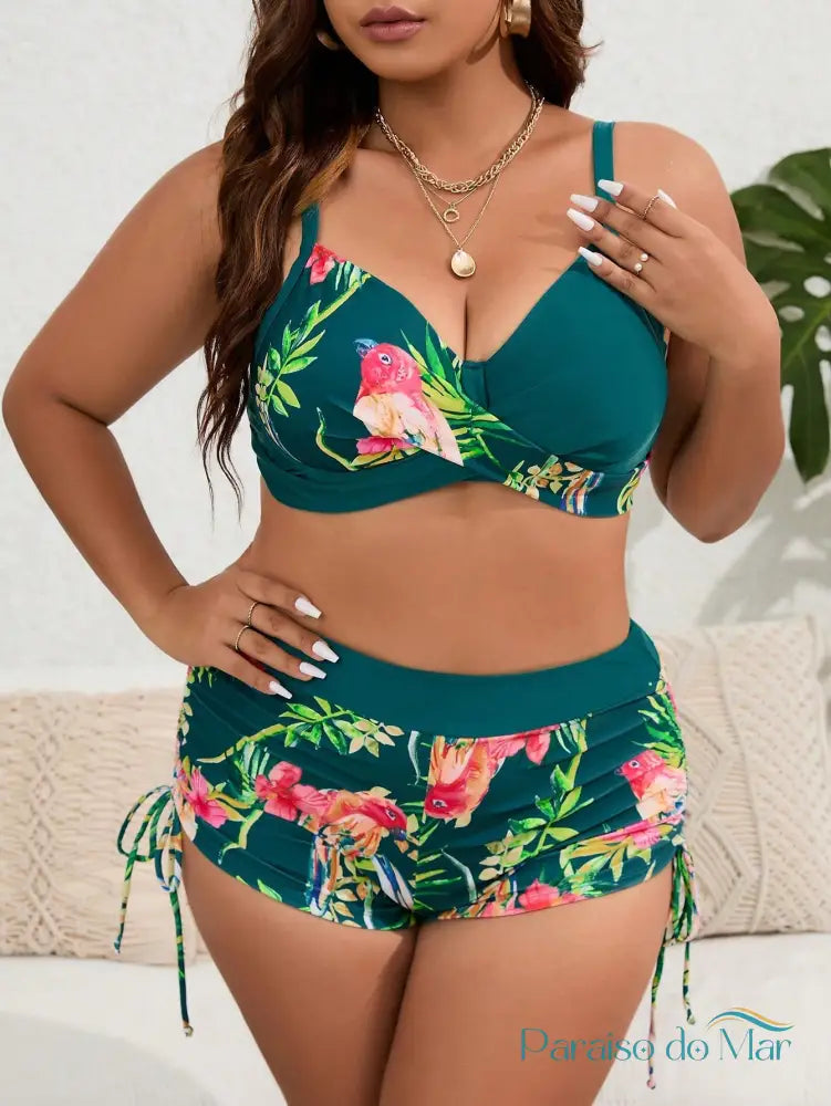 Biquíni Tropical Plus Size - Elegância e Conforto Estampado