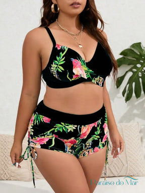 Biquíni Tropical Plus Size - Elegância e Conforto Estampado Preto / G