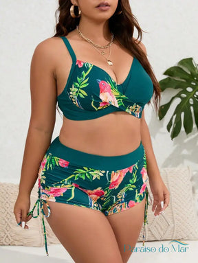 Biquíni Tropical Plus Size - Elegância e Conforto Estampado Verde / G