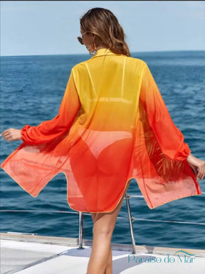 Camisão Quimono de Praia Estampado Degradê Verão Kimono feminino