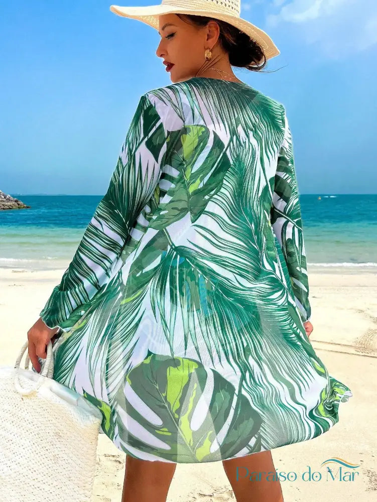 Conjunto 3 Peças Estampa Tropical e Kimono