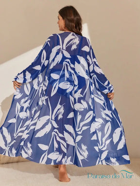 Conjunto 3 Peças Kimono Estampado para Praia