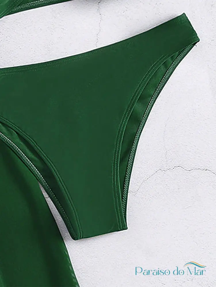 Conjunto Biquíni 3 Peças Bandeau Com Calça De Praia