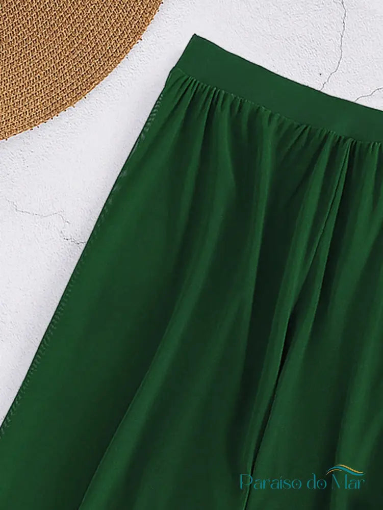 Conjunto Biquíni 3 Peças Bandeau Com Calça De Praia