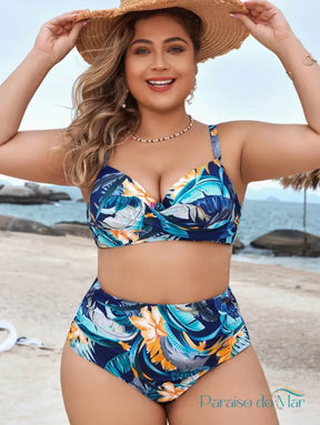 Conjunto de Biquini com Estampa Tropical e Push Up para Praia