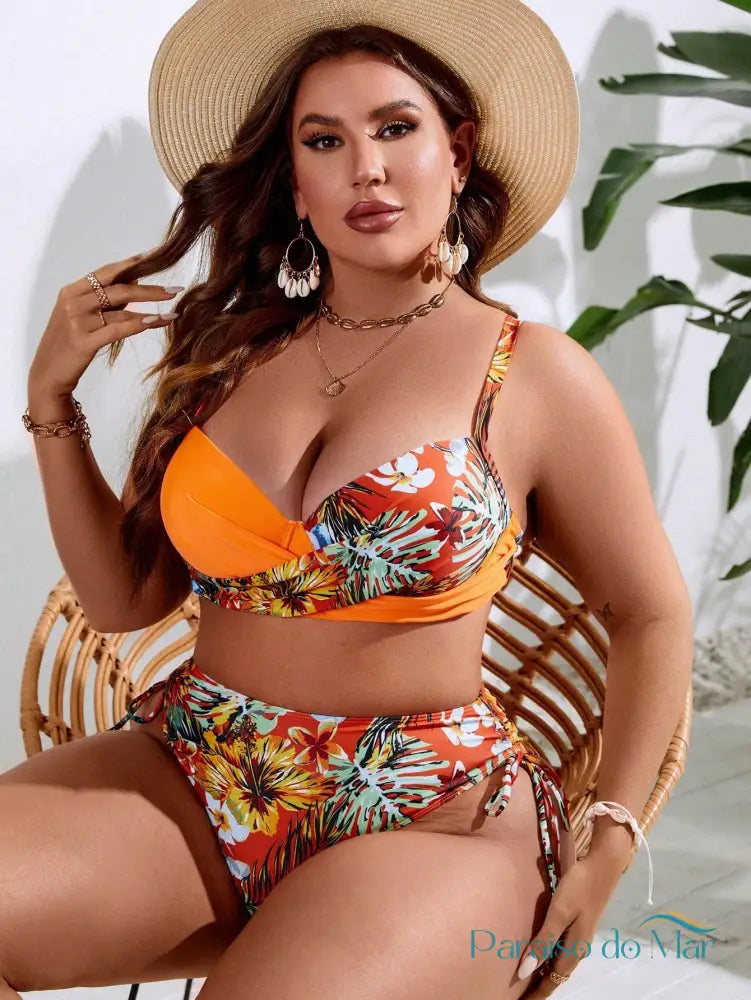 Conjunto de Biquini com Estampa Tropical e Push Up para Praia