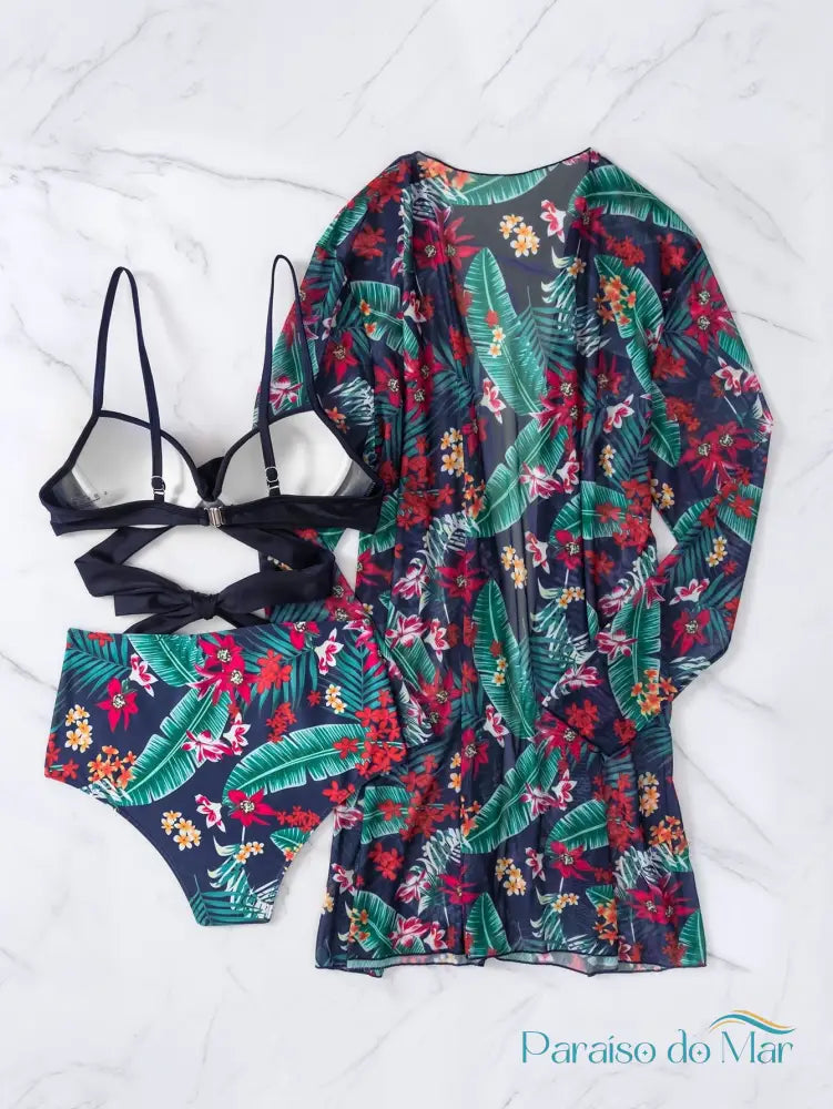 Conjunto de Biquíni com Estampa Tropical Verão Conjunto de Biquíni feminino