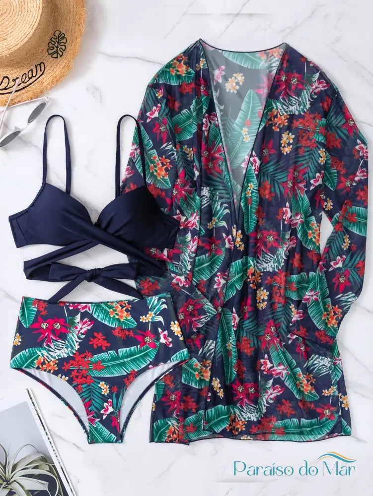 Conjunto de Biquíni com Estampa Tropical Verão Conjunto de Biquíni feminino