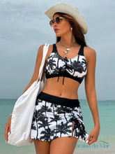 Conjunto de Biquini Feminino Tropical 3 peças Preto e Branco / P Biquíni