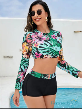 Conjunto de Biquíni Gola Redonda Cintura Alta G / Multicolor 1 Conjunto de Biquíni feminino