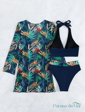 Conjunto de Biquini Trio com Estampas Tropicais Conjunto de Biquíni feminino