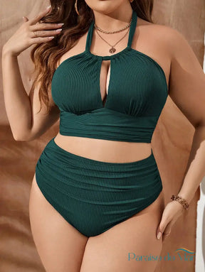 Conjunto de Biquini de Verão com Alcinha Franzida para Praia Verde / P