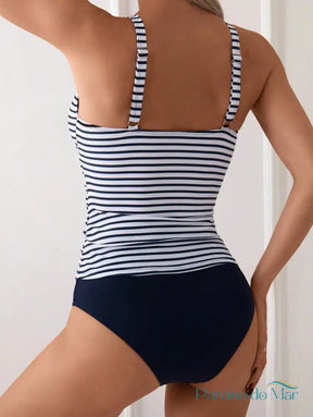 Conjunto de Tankini Listrado Feminino com Decote em V Conjunto de Biquíni feminino