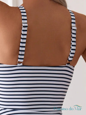 Conjunto de Tankini Listrado Feminino com Decote em V Conjunto de Biquíni feminino