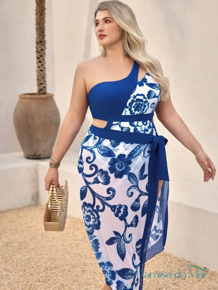 Conjunto Plus Size com Top e Saia Longa com Estampa Floral