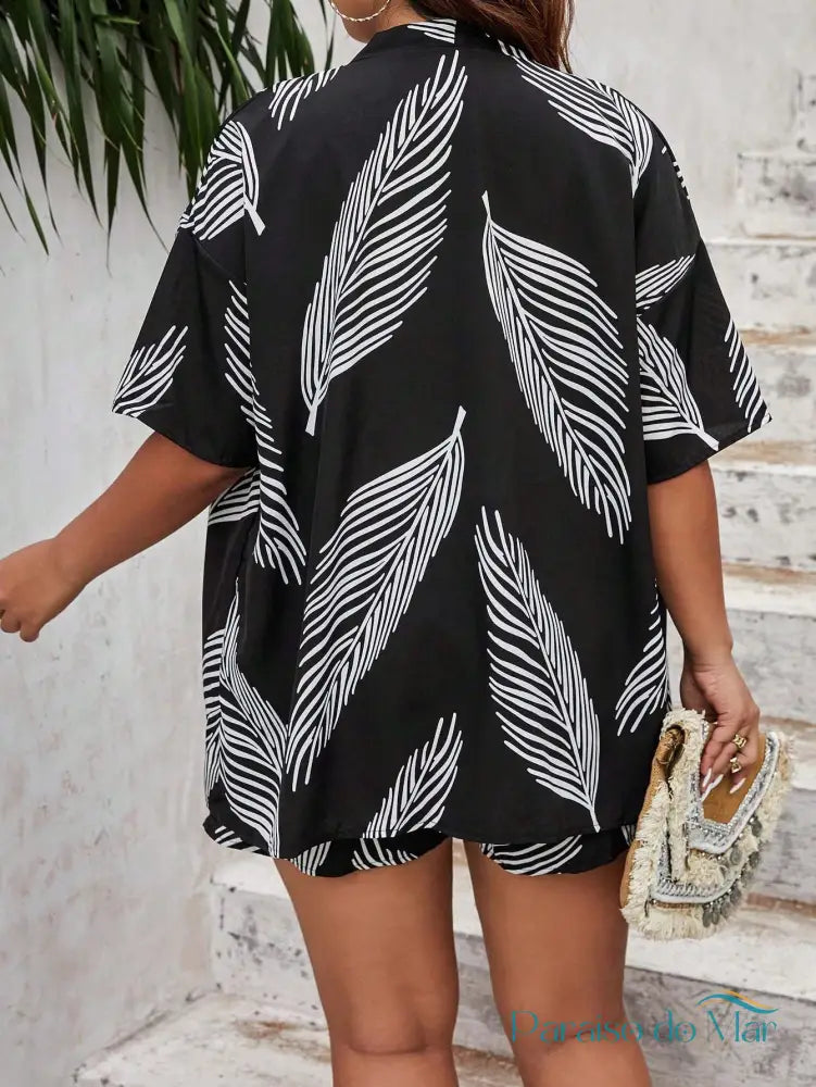 Conjunto Quimono Estampado Tropical Verão (Plus Size) Conjunto Plus Size