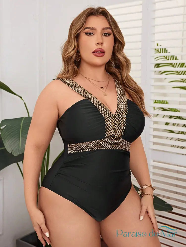 Maiô Feminino Com Detalhe Dourado Lara Plus Size Maiô