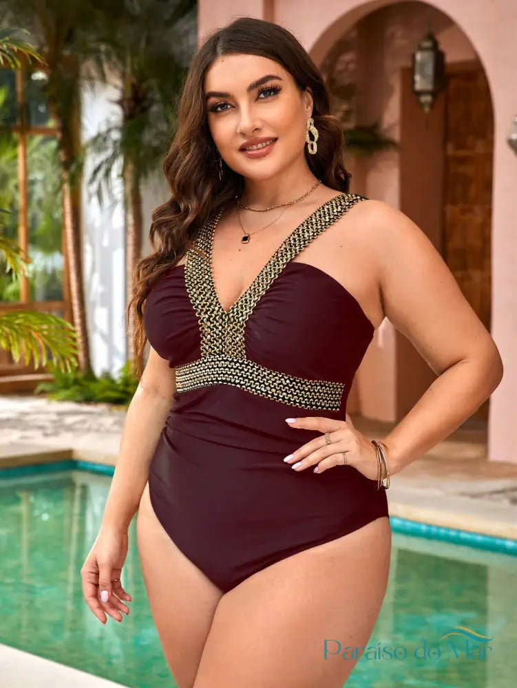 Maiô Feminino Com Detalhe Dourado Lara Plus Size Maiô