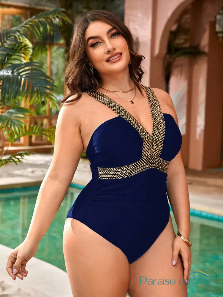 Maiô Feminino Com Detalhe Dourado Lara Plus Size Maiô