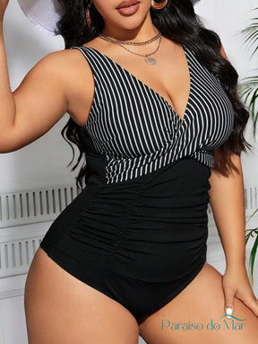 Maiô Feminino Listrado Com Detalhe Cruzado Jeilyn Plus Size Maiô