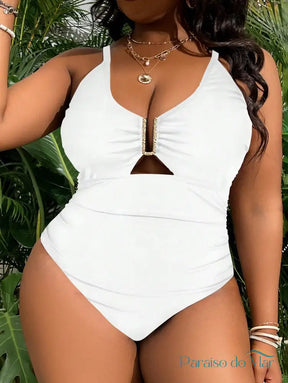 Maiô Plus Size com Decote U Branco / G