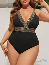 Maiô Plus Size com Decote V e Detalhe de Fita Trançada Preto / P