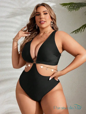 Maiô Plus Size com Detalhe Vazado e Anel