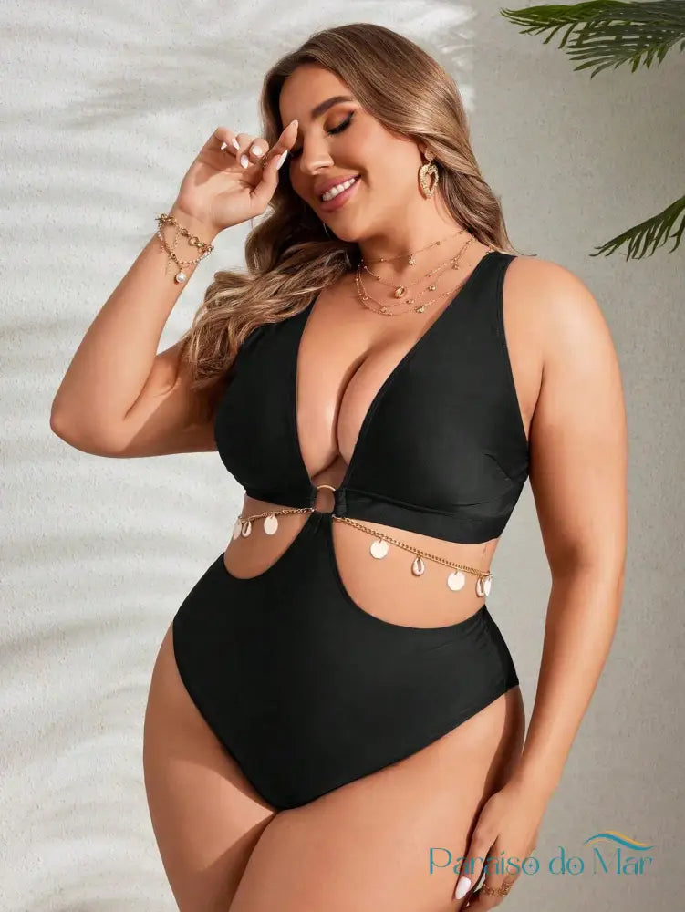 Maiô Plus Size com Detalhe Vazado e Anel