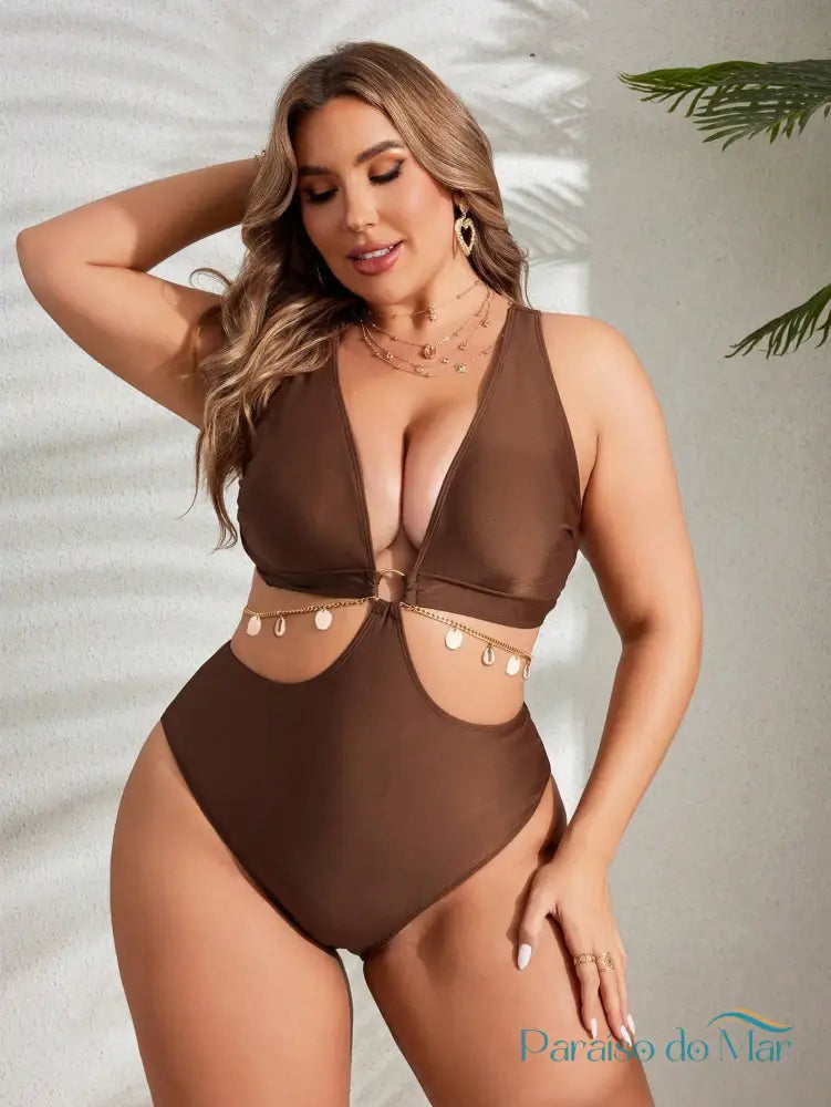 Maiô Plus Size com Detalhe Vazado e Anel