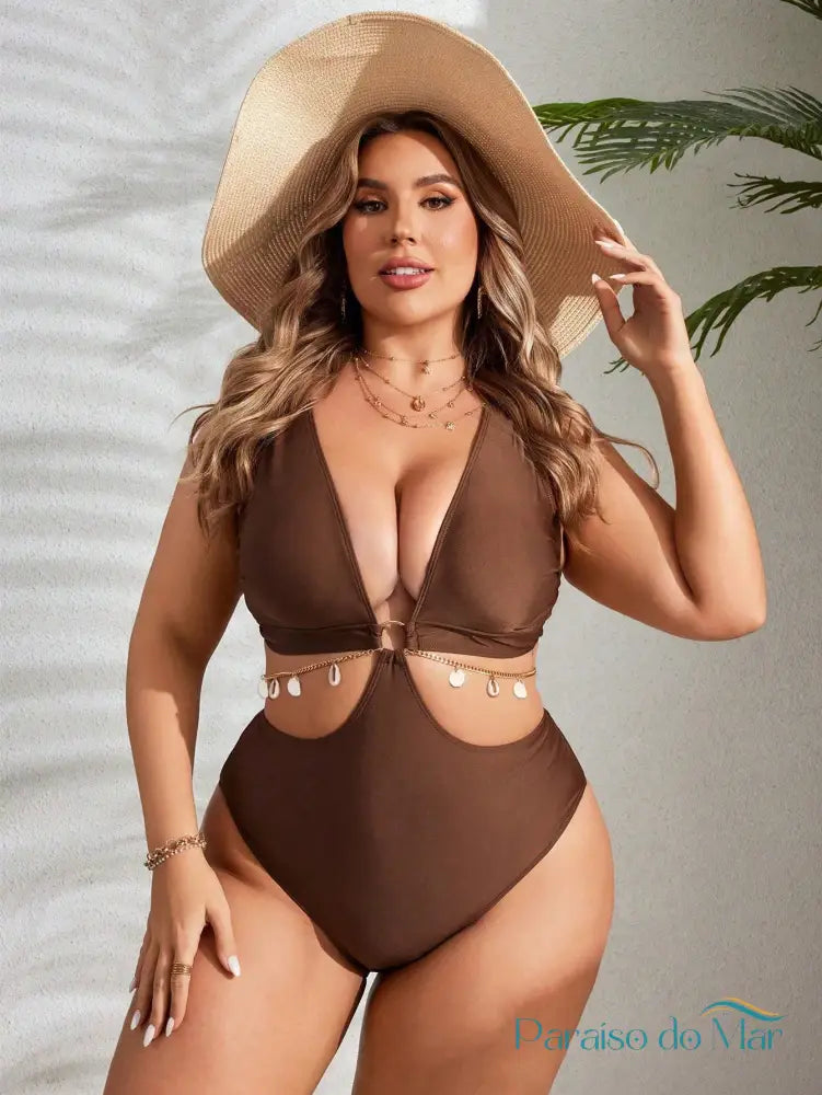 Maiô Plus Size com Detalhe Vazado e Anel