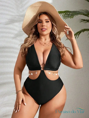 Maiô Plus Size com Detalhe Vazado e Anel