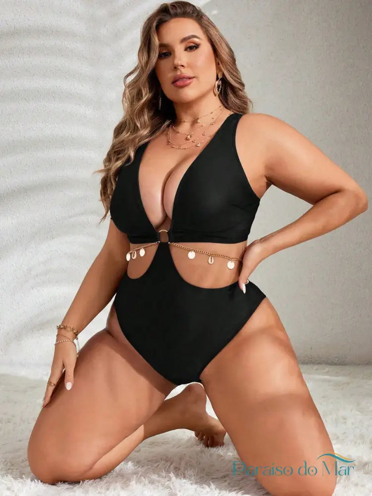 Maiô Plus Size com Detalhe Vazado e Anel