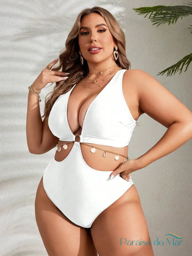 Maiô Plus Size com Detalhe Vazado e Anel