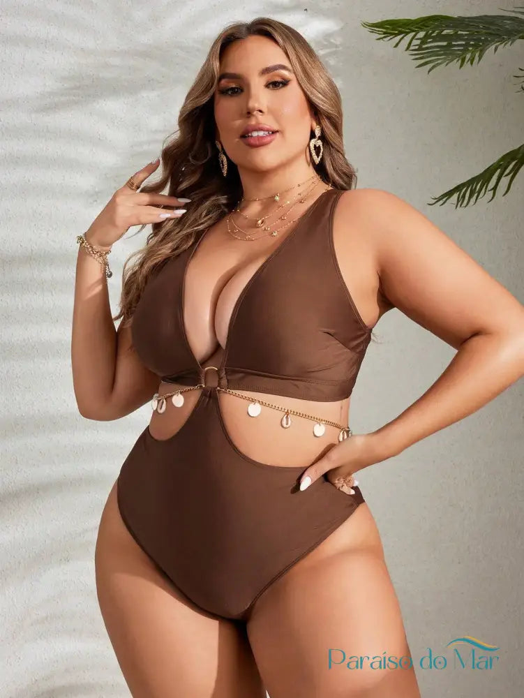 Maiô Plus Size com Detalhe Vazado e Anel