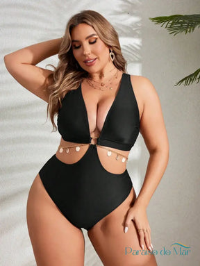 Maiô Plus Size com Detalhe Vazado e Anel